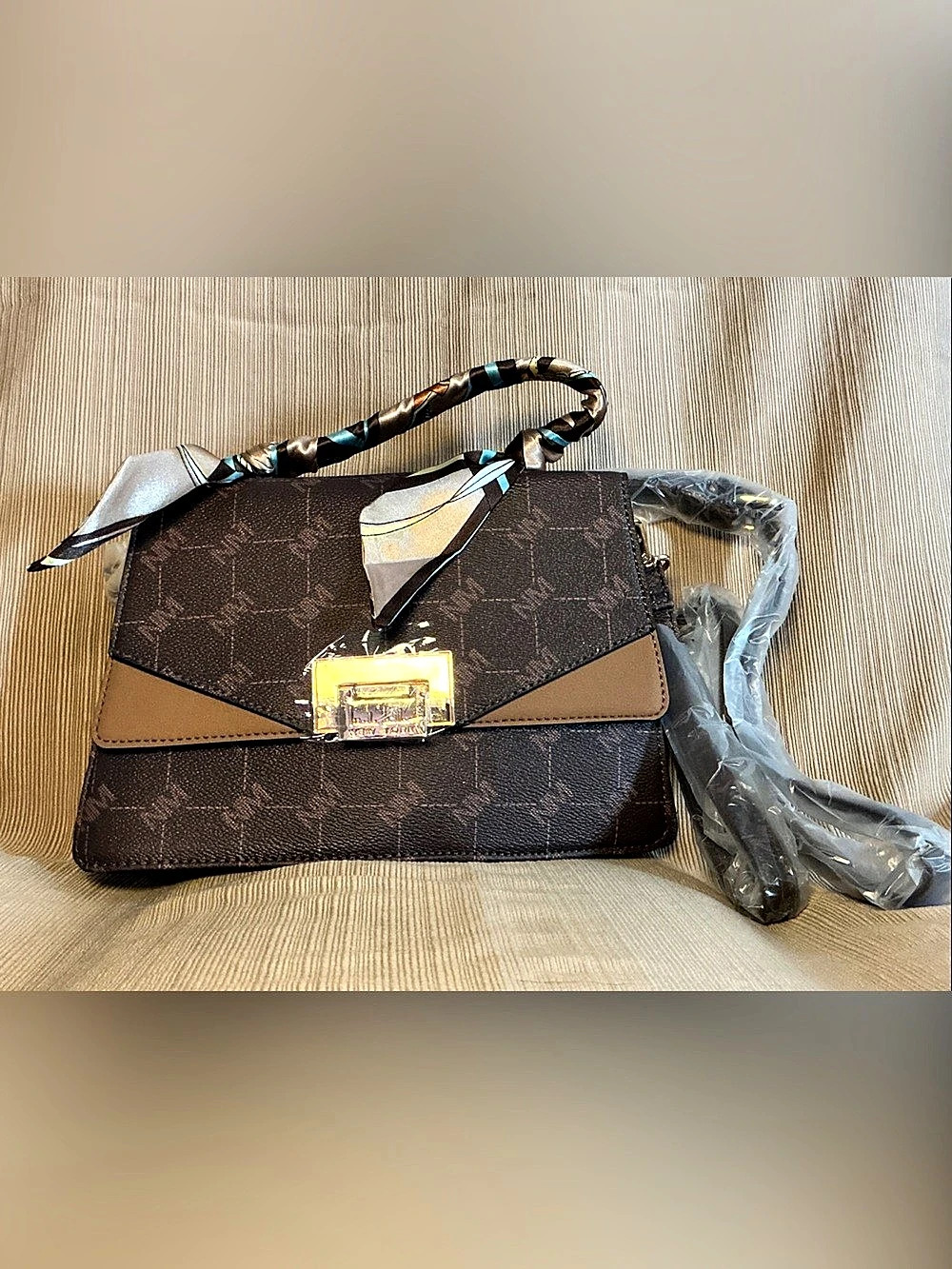 Nicole Miller Monogram Shoulder Bag in Brown